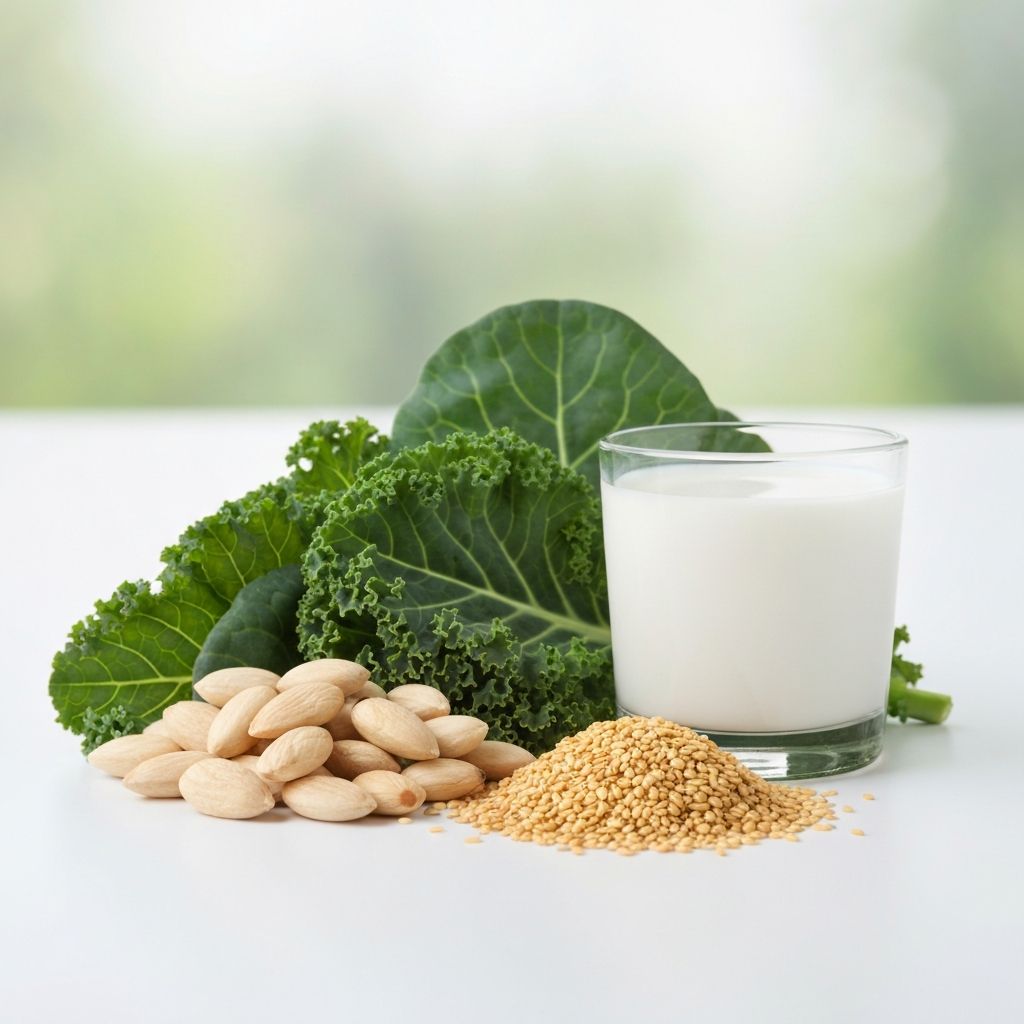 Natural calcium sources - leafy greens, seeds, and almonds